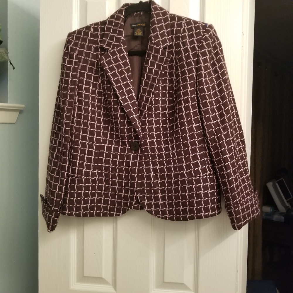Gace Dane Lewis Brown/Beige Single Breasted Lined Wool Jacket 12P